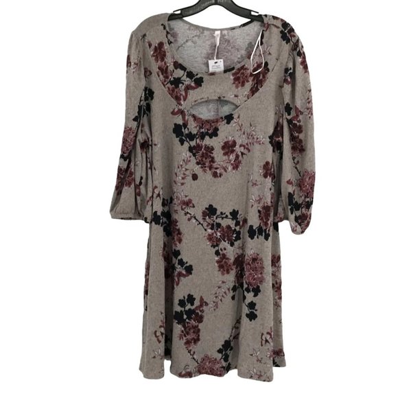 * NY Collection Womens Plus Size Cut Out Floral Mini Dress Gray Floral 2X NWT - Picture 2 of 5